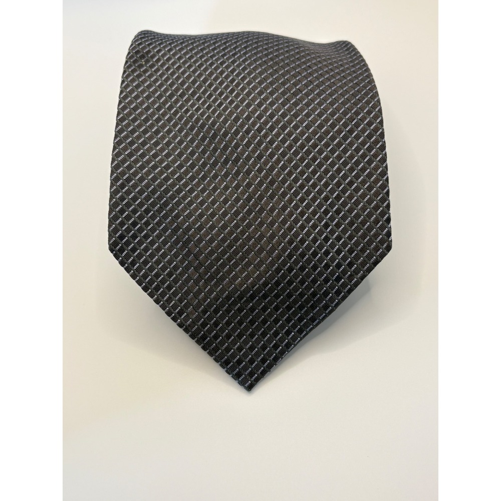 Calvin Klein Mens Silk Tie Grey Black Geometric Diamond Pattern Classic Necktie